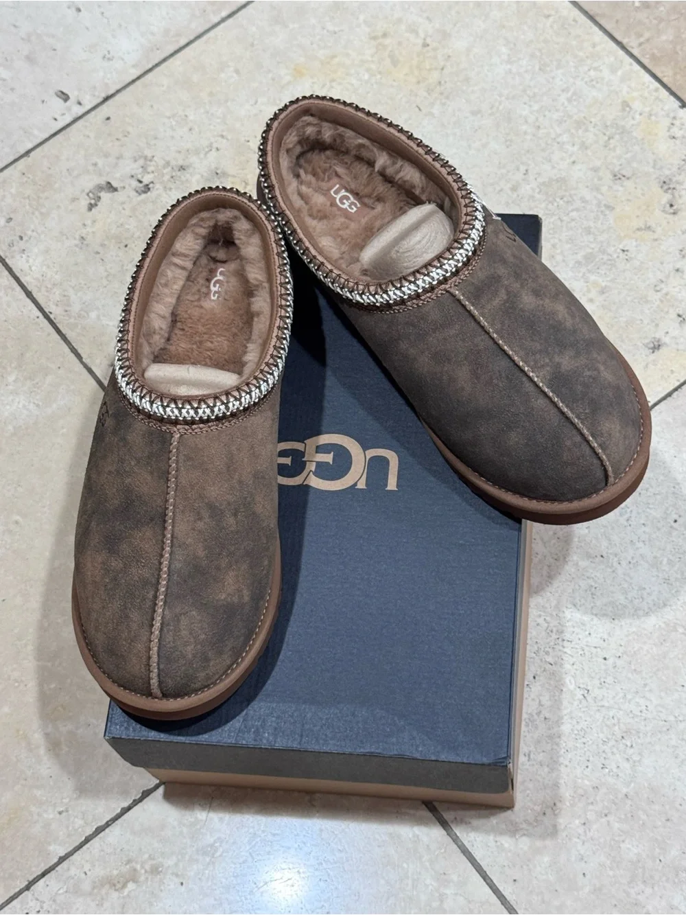 UGG Chocolate Brown Suede Fur-Lined Slip-Ons